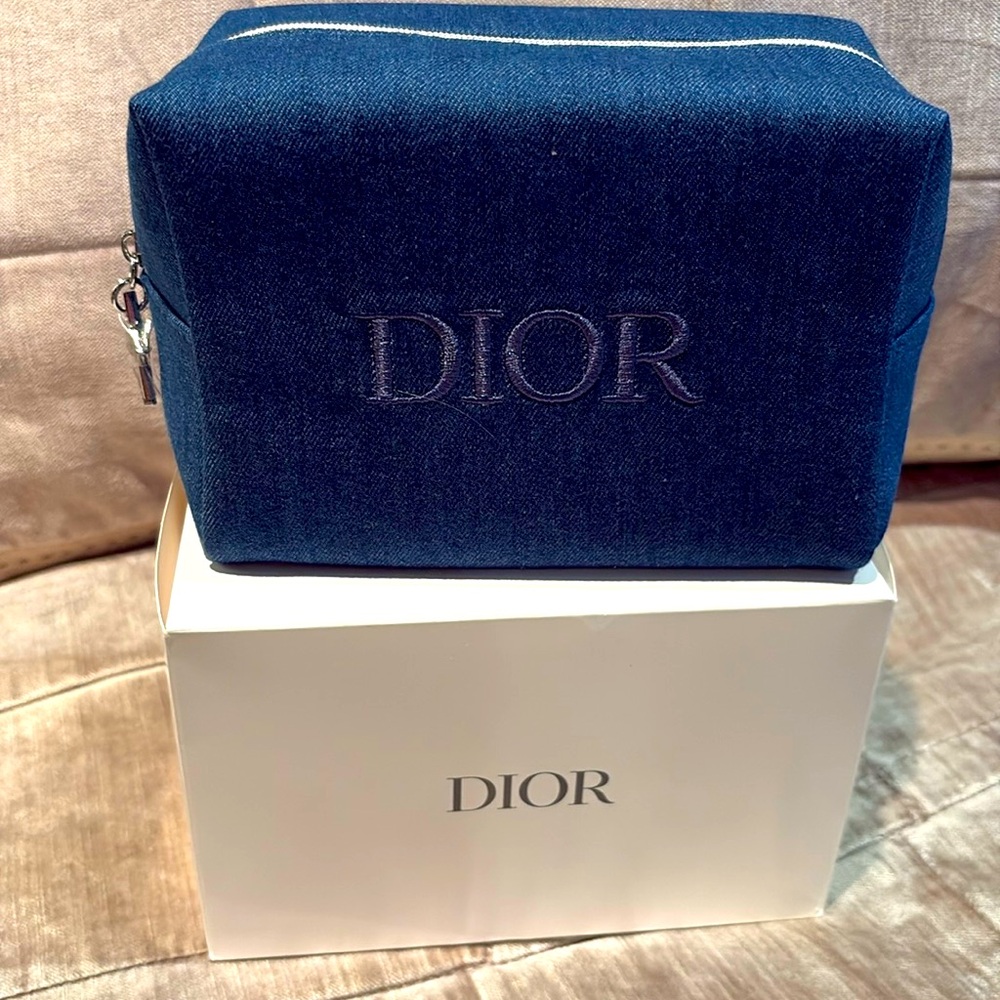 Authentic Christian Dior beauty limited edition denim cosmetic pouch bag New